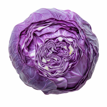 Purple cabbage isolated on white background. Clipping path included.の写真素材