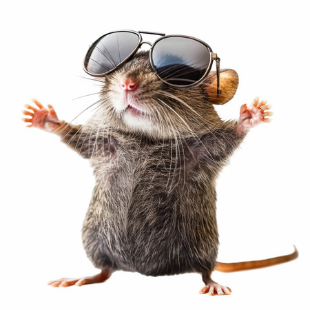 Funny rat with sunglasses. Isolated on a white background.の写真素材