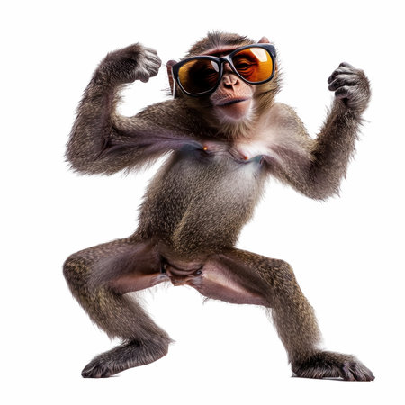 3D digital render of a monkey with sunglasses isolated on white backgroundの写真素材