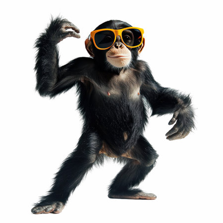 3D rendering of a chimpanzee with sunglasses isolated on white backgroundの写真素材