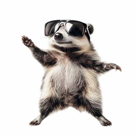 raccoon in sunglasses on a white background. 3d renderingの写真素材