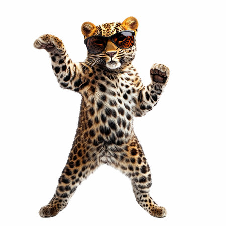 3D digital render of a leopard with sunglasses isolated on white backgroundの写真素材