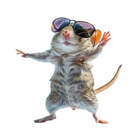 Funny rat in sunglasses isolated on white background. 3d illustrationの写真素材