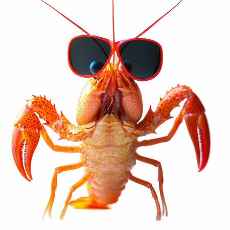 Lobster in sunglasses. Isolated on a white background.の写真素材