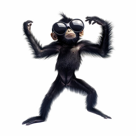 3D digital render of a chimpanzee with sunglasses isolated on white backgroundの写真素材