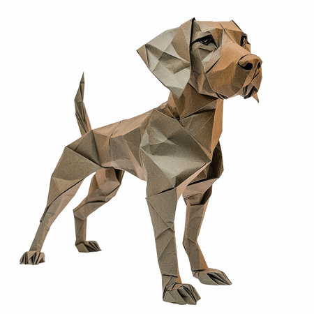 Paper origami dog isolated on white background. 3D illustration.の写真素材