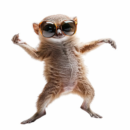 Funny raccoon in sunglasses. Isolated on white background.の写真素材