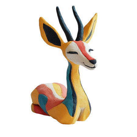 Giraffe figurine made of plasticine isolated on white backgroundの写真素材