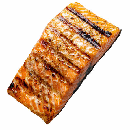 Grilled salmon fillet isolated on white background. Clipping pathの写真素材
