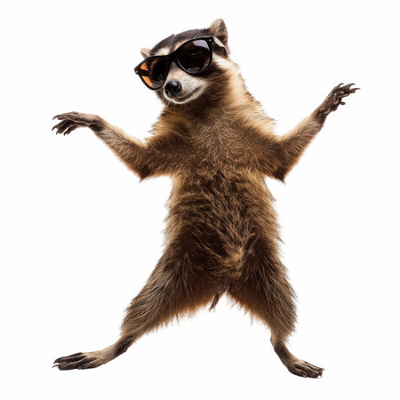 Raccoon in sunglasses isolated on white background. 3d illustration.の写真素材