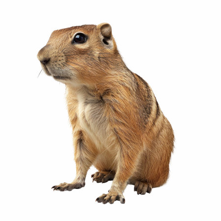 European ground squirrel (Spermophilus citellus) isolated on white backgroundの写真素材