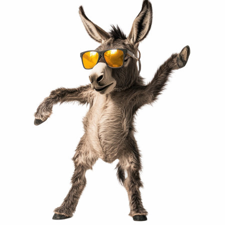Donkey with sunglasses isolated on white background. 3D illustration.の写真素材