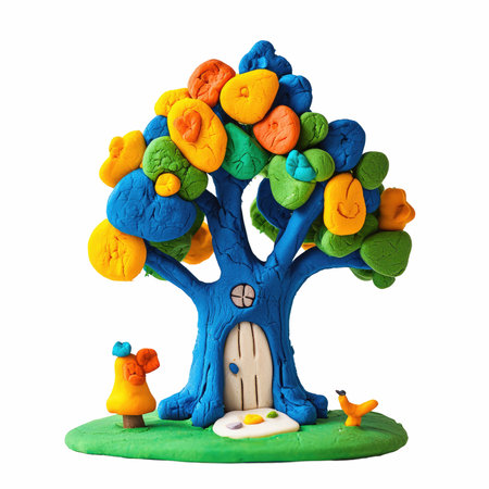 Colorful plasticine tree isolated on white background with clipping path.の写真素材