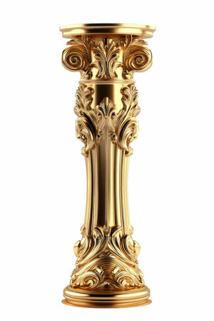 Antique brass column isolated on white background. 3d render.の写真素材