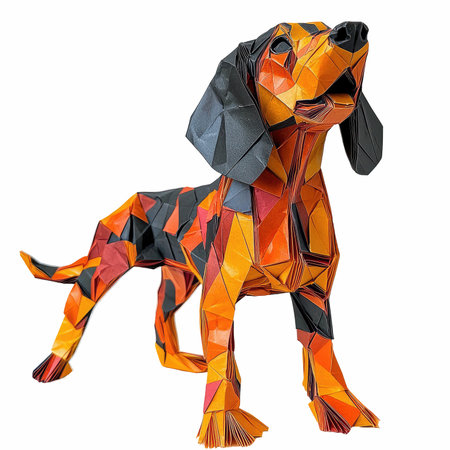 Colorful low poly dog isolated on white background with clipping path.の写真素材