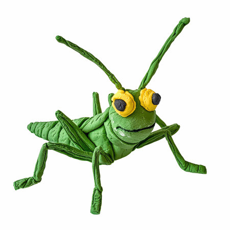 3D rendering of a green grasshopper isolated on white backgroundの写真素材
