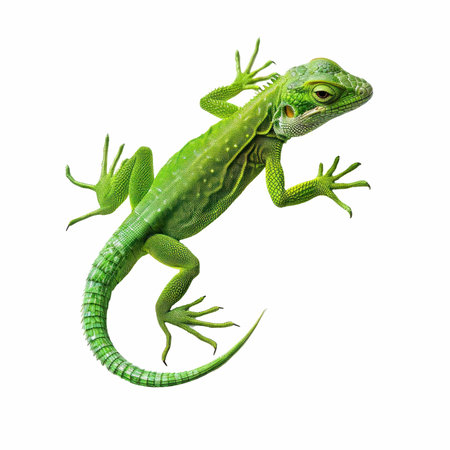 3D digital render of a green lizard isolated on white background.の写真素材