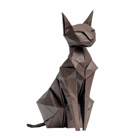 Origami cat isolated on white background with clipping path. Front view.の写真素材