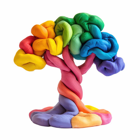 colorful plasticine tree isolated on white background. 3d renderの写真素材