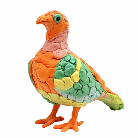 Colorful plasticine chicken isolated on white background with clipping path.の写真素材