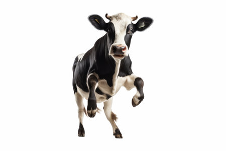 Cute black and white cow isolated on white background with clipping path