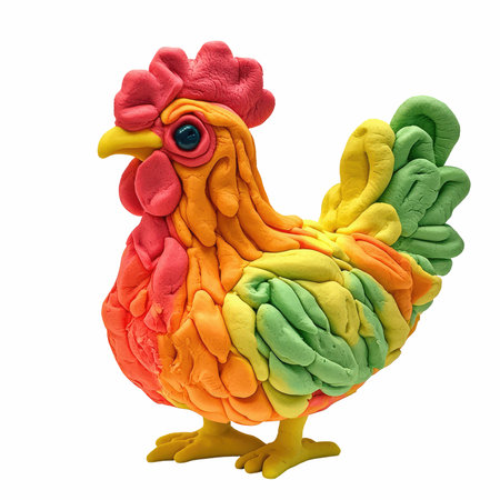 Colorful rooster made of plasticine isolated on white background.の写真素材