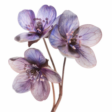 Flowers of Hepatica nobilis, isolated on white backgroundの写真素材
