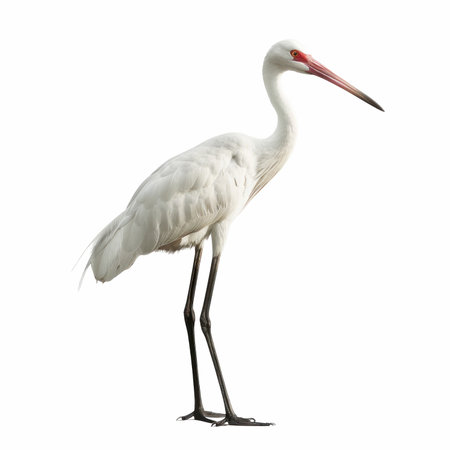 White Egret, Ciconia ciconia, in front of a white backgroundの写真素材