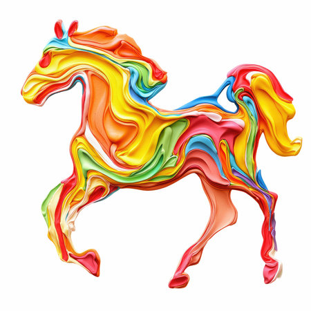 Colorful horse on white background. 3d rendering, 3d illustration.の写真素材