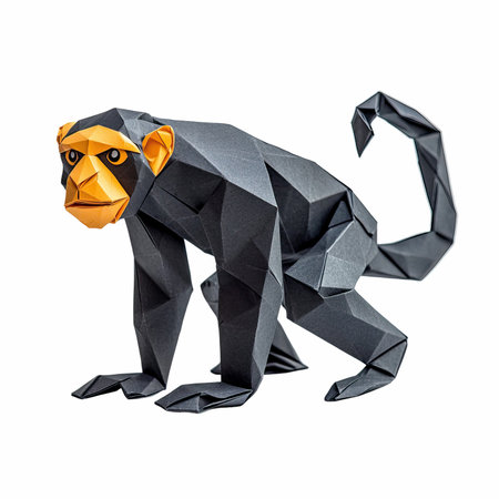 Paper origami monkey isolated on white background. Clipping path included.の写真素材