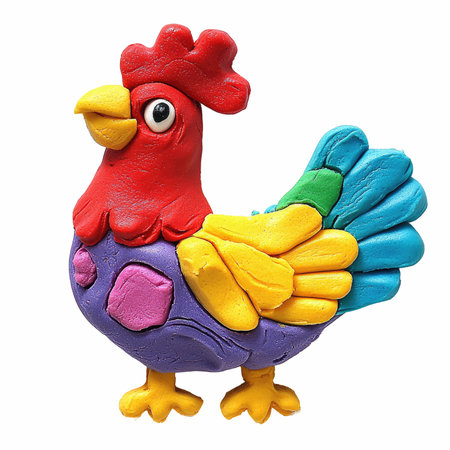 Colorful plasticine rooster isolated on white background, clipping path includedの写真素材