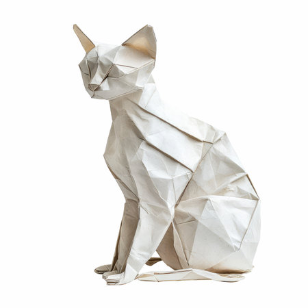 Paper origami cat isolated on white background. Origami cat.の写真素材