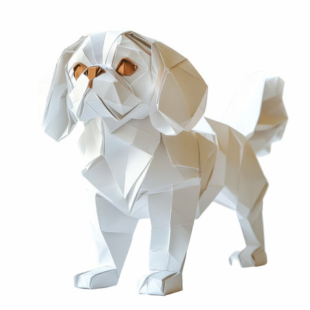 3d rendering of a dog in origami style isolated on white backgroundの写真素材