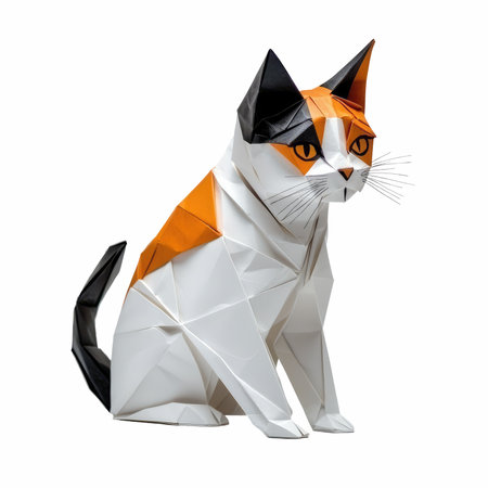 Origami cat isolated on a white background. Cat origami.の写真素材
