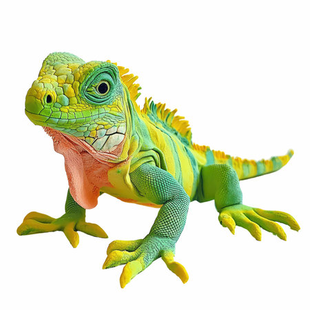 Green iguana isolated on white background. 3d illustration. clipping pathの写真素材