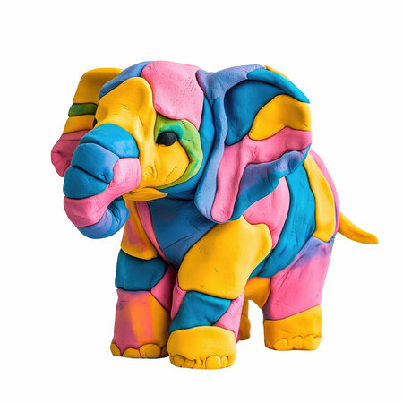 Colorful plasticine elephant isolated on white background with clipping path.の写真素材
