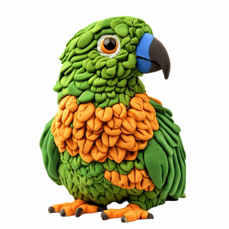 Parrot made of plasticine isolated on white background with clipping pathの写真素材