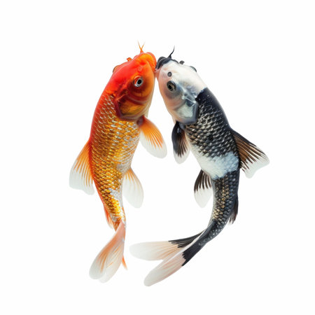 Two koi fish isolated on white background.の写真素材