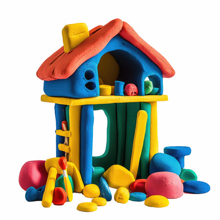 Colorful plasticine house isolated on white background with clipping path.の写真素材