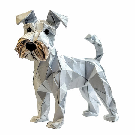 Paper origami dog isolated on white background. 3d rendering.の写真素材
