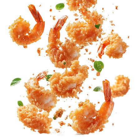 Fried shrimps isolated on white background. Clipping pathの写真素材
