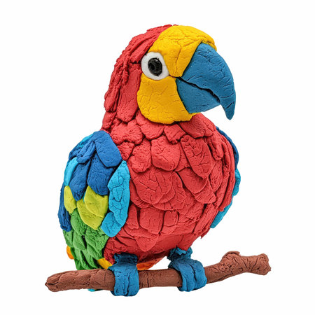 colorful parrot made of plasticine isolated on white background.の写真素材