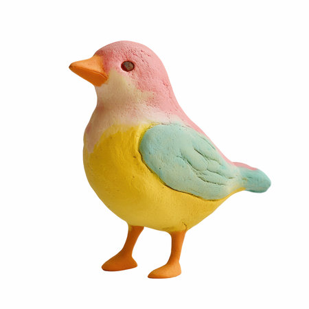 Colorful plasticine toy bird isolated on white background with clipping pathの写真素材