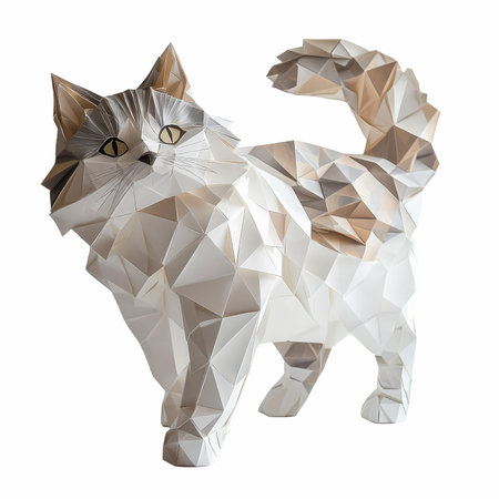 Polygonal cat isolated on white background, low poly style.の写真素材