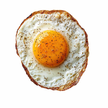 Fried egg isolated on white background with clipping path. Top view.