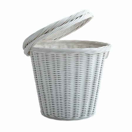 Wicker basket isolated on white background. Clipping path included.の写真素材