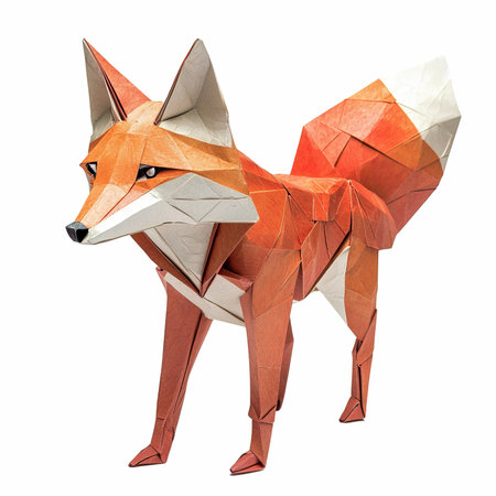 Origami fox isolated on white background. Polygonal origami fox.の写真素材