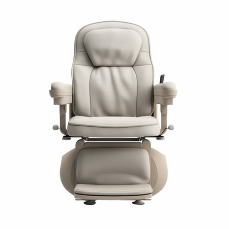 back view of office chair from beige leather. Isolated over whiteの写真素材