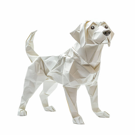 White paper dog isolated on white background with clipping path. Origami.の写真素材