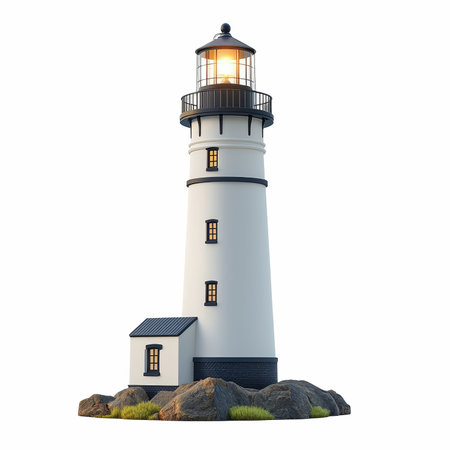 Lighthouse isolated on white background. 3d rendering. High resolutionの写真素材